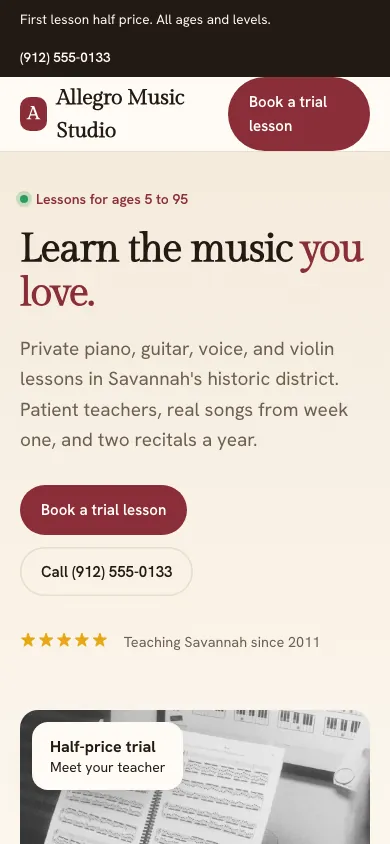Allegro Music Studio on a phone