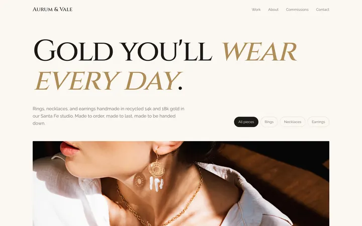 Aurum & Vale showcase website, desktop view