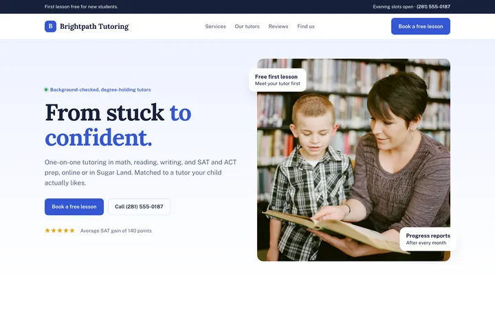 Brightpath Tutoring showcase website, desktop view