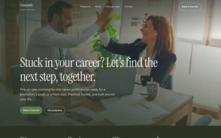 Clearpath Coaching showcase website, desktop view