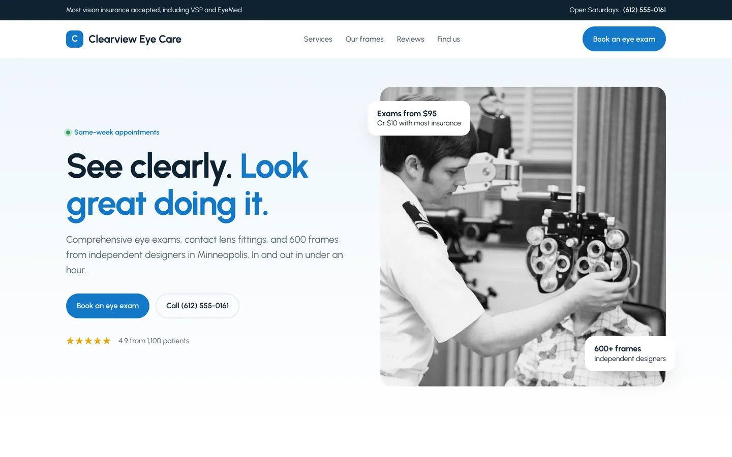 Clearview Eye Care, a showcase optometrist website built by WeBuildYours
