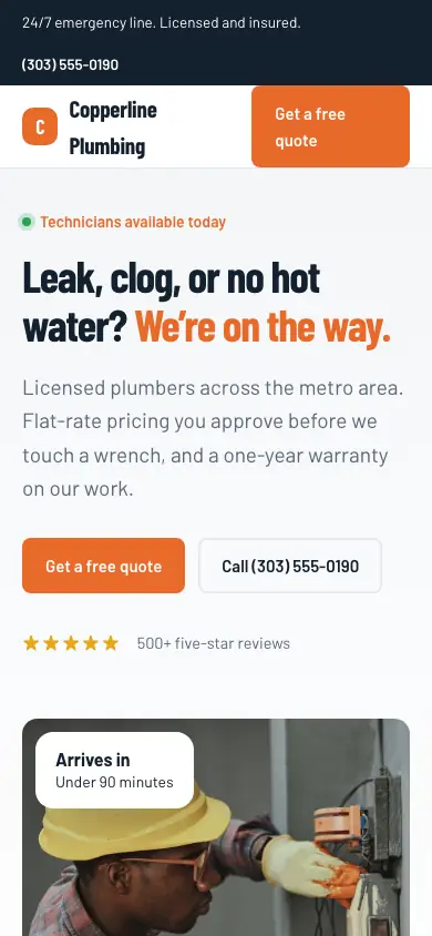 Copperline Plumbing on a phone
