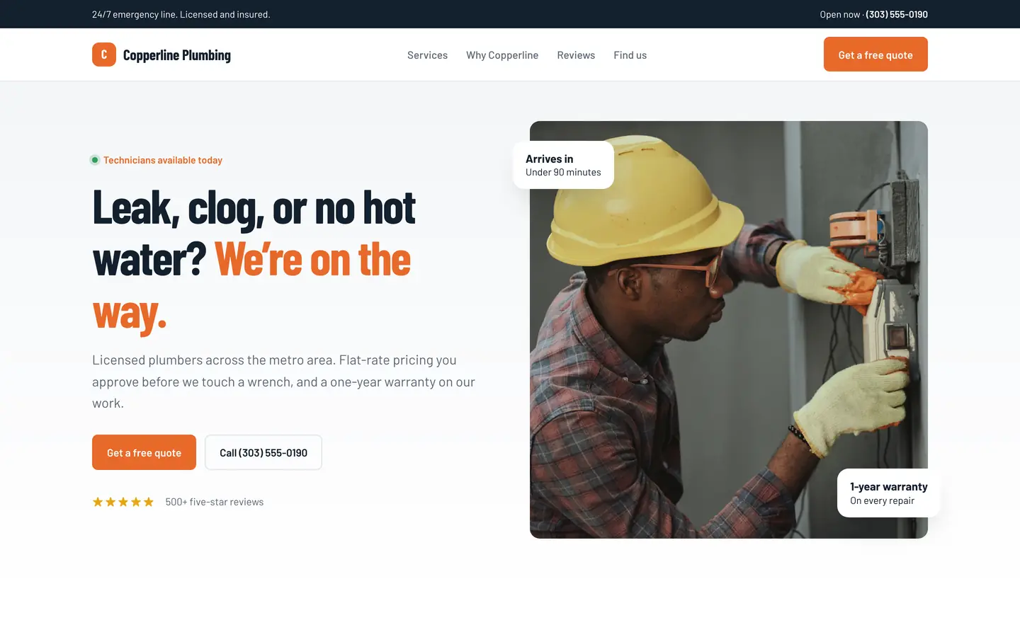 Copperline Plumbing, a showcase plumber website built by WeBuildYours