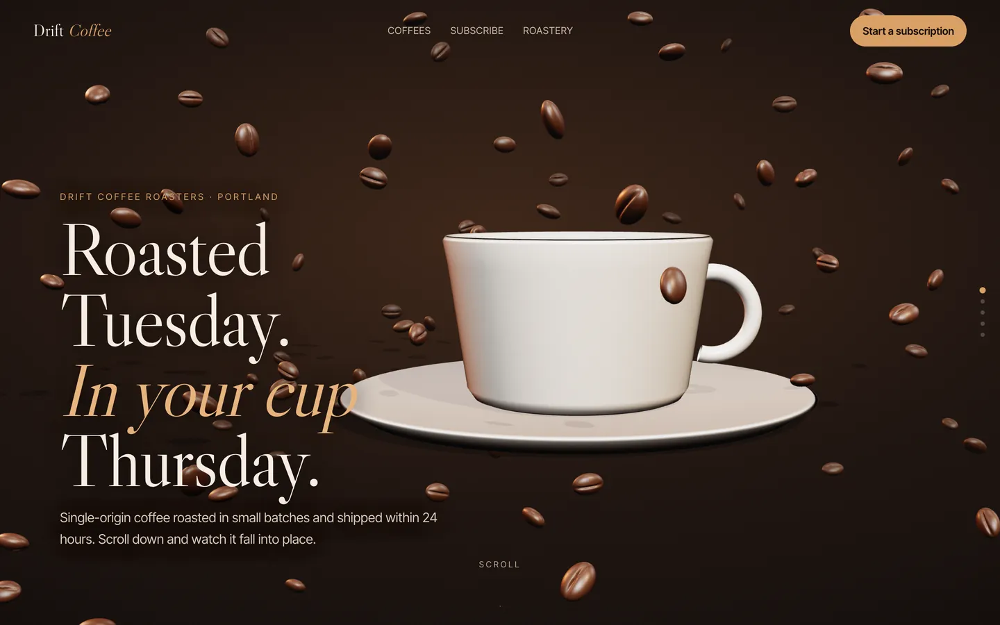 Drift Coffee Roasters, a flagship 3D site built by WeBuildYours