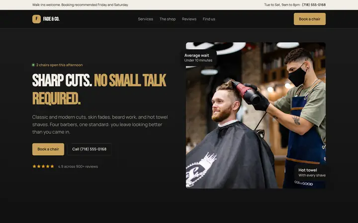 Fade & Co. showcase website, desktop view