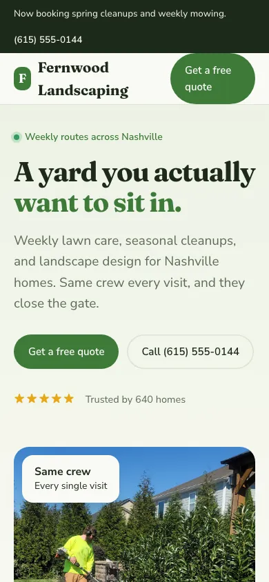 Fernwood Landscaping on a phone