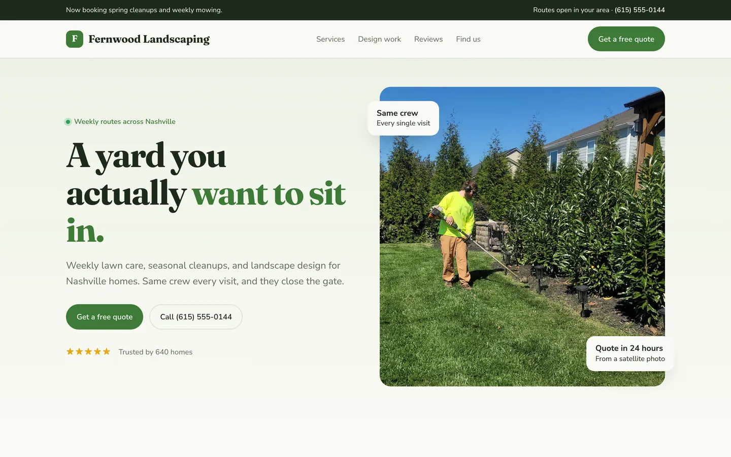 Fernwood Landscaping, a showcase landscaper website built by WeBuildYours