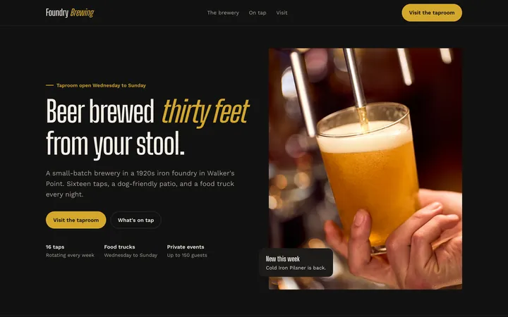 Foundry Brewing showcase website, desktop view