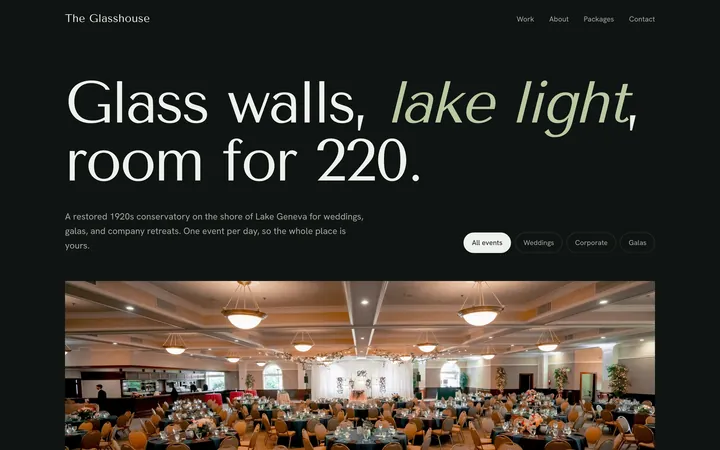 The Glasshouse showcase website, desktop view