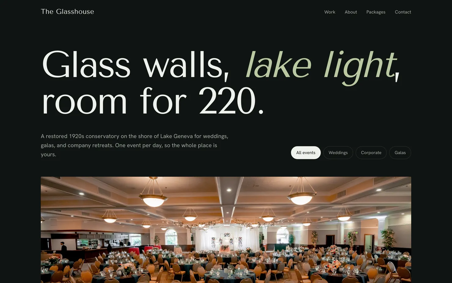 The Glasshouse, a showcase event venue website built by WeBuildYours