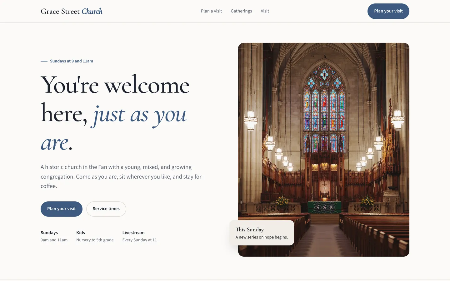 Grace Street Church, a showcase church website built by WeBuildYours