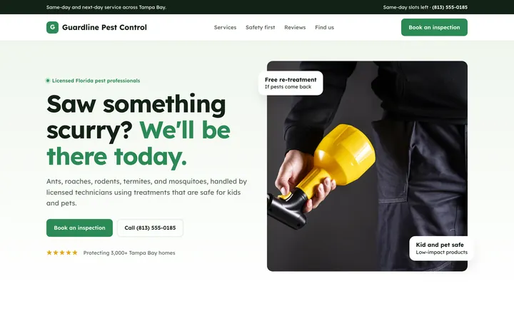 Guardline Pest Control showcase website, desktop view