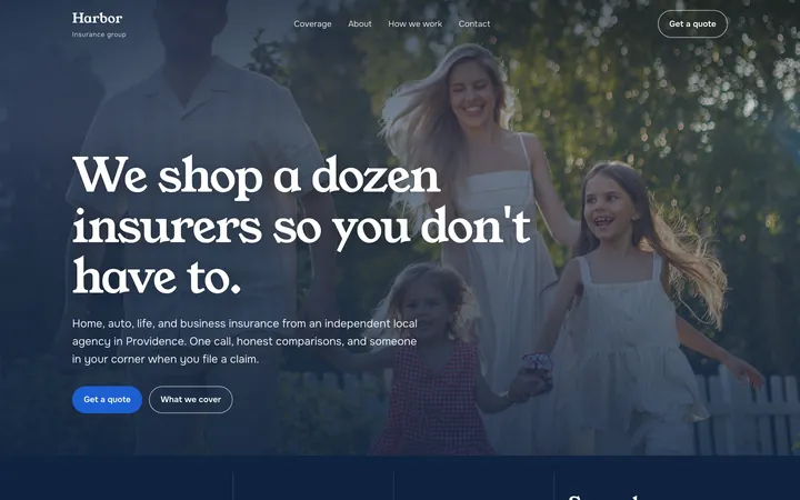 Harbor Insurance Group showcase website, desktop view