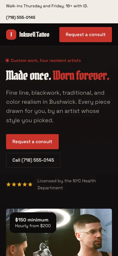 Inkwell Tattoo on a phone