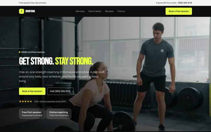 Ironform showcase website, desktop view