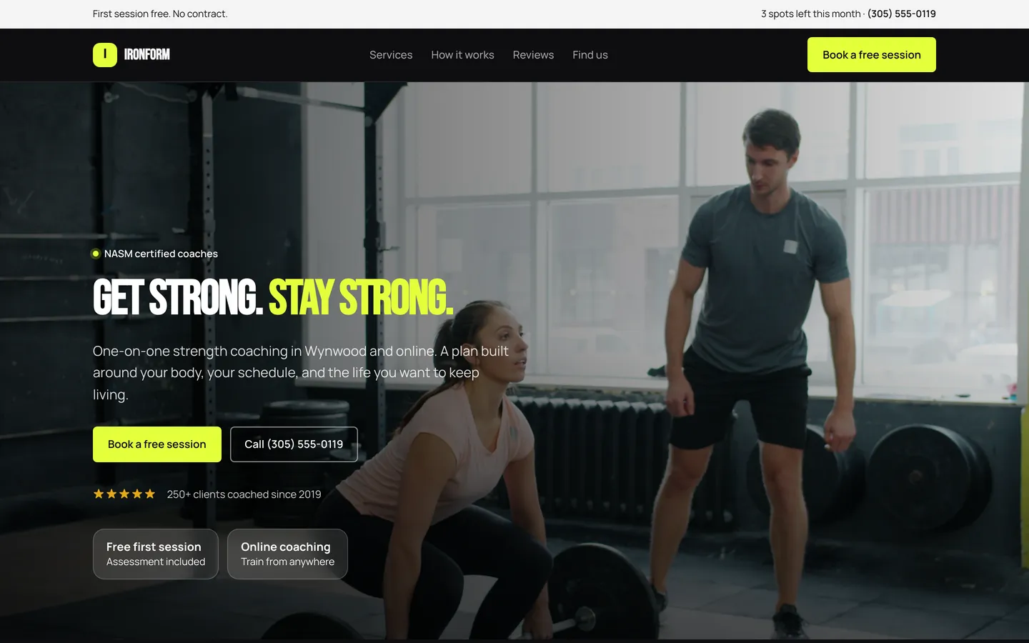 Ironform, a showcase personal trainer website built by WeBuildYours