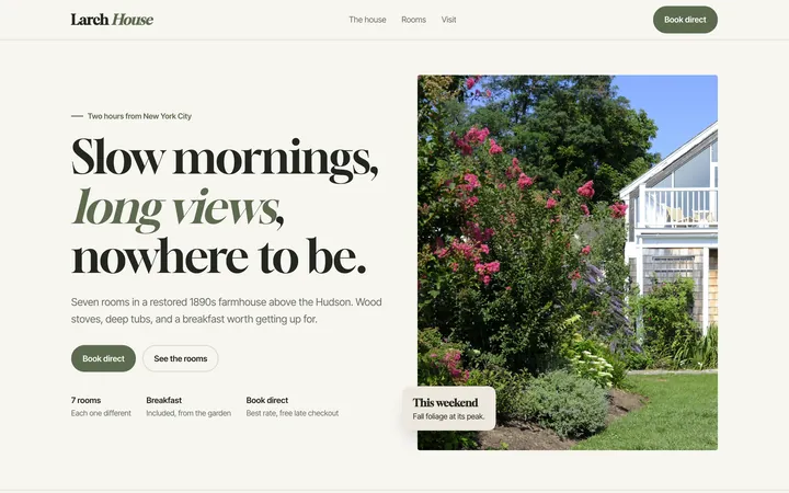Larch House showcase website, desktop view
