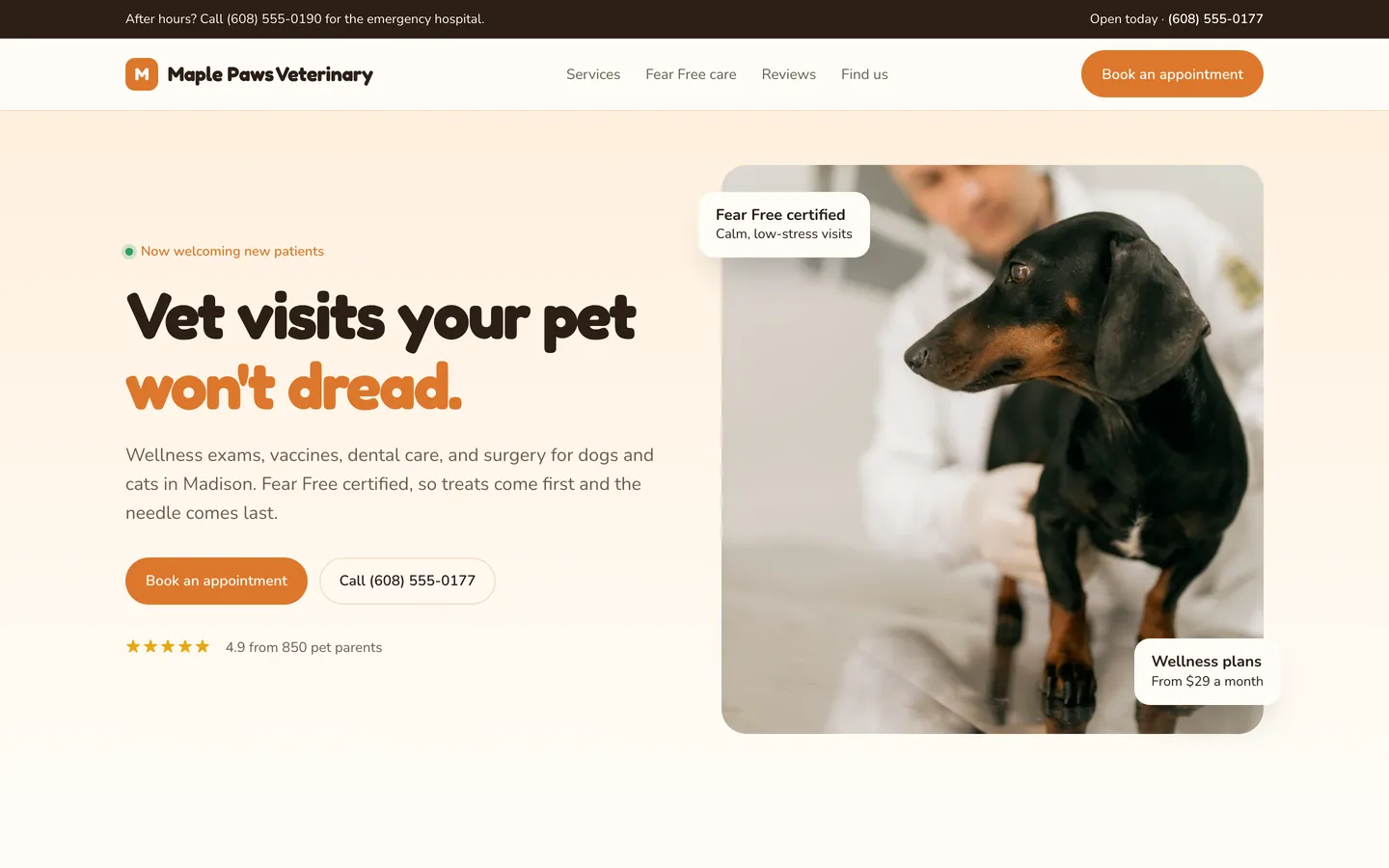 Maple Paws Veterinary, a showcase veterinary clinic website built by WeBuildYours