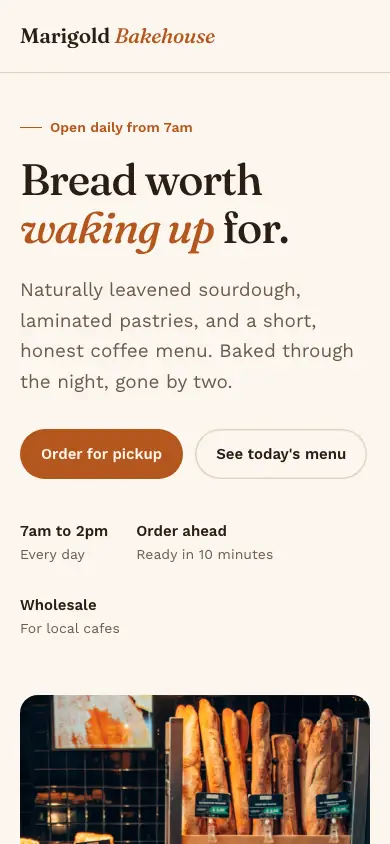 Marigold Bakehouse on a phone
