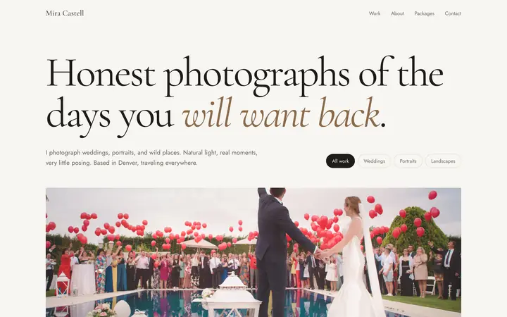 Mira Castell showcase website, desktop view