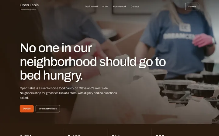 Open Table Pantry showcase website, desktop view