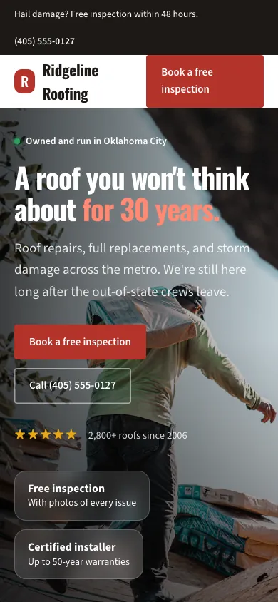 Ridgeline Roofing on a phone
