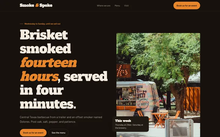 Smoke & Spoke showcase website, desktop view