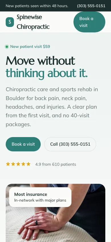Spinewise Chiropractic on a phone