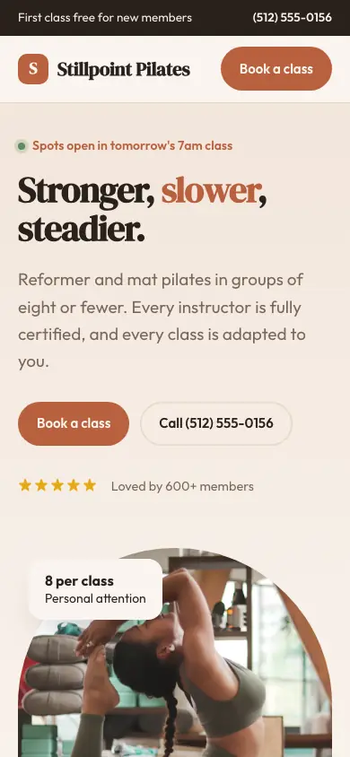Stillpoint Pilates on a phone