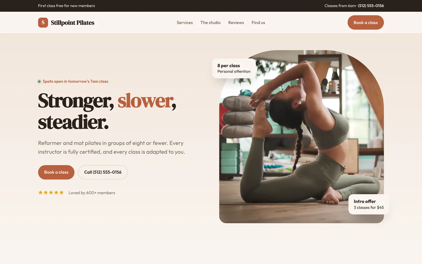 Stillpoint Pilates, a showcase fitness studio website built by WeBuildYours