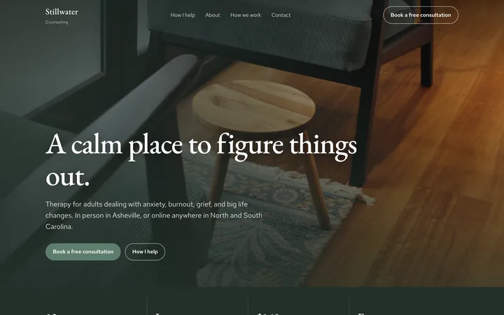 Stillwater Counseling showcase website, desktop view