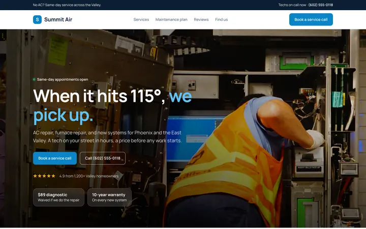 Summit Air showcase website, desktop view