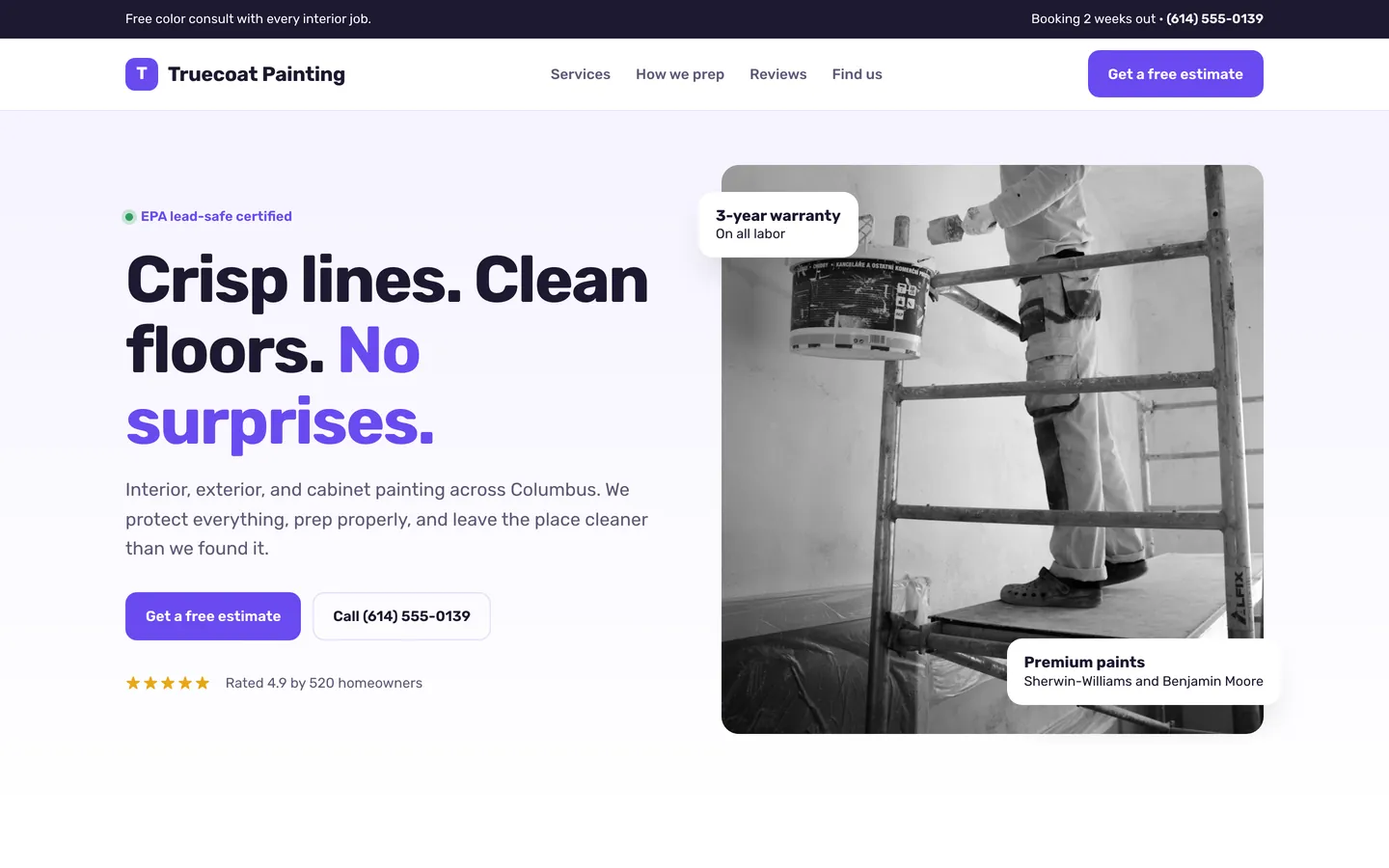 Truecoat Painting, a showcase painting contractor website built by WeBuildYours