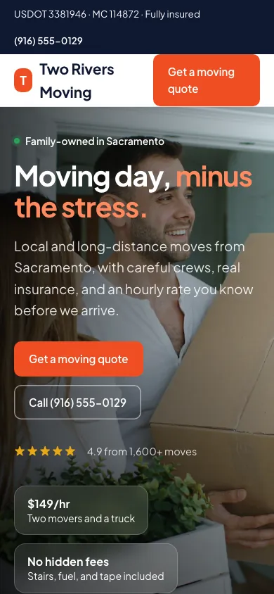 Two Rivers Moving on a phone